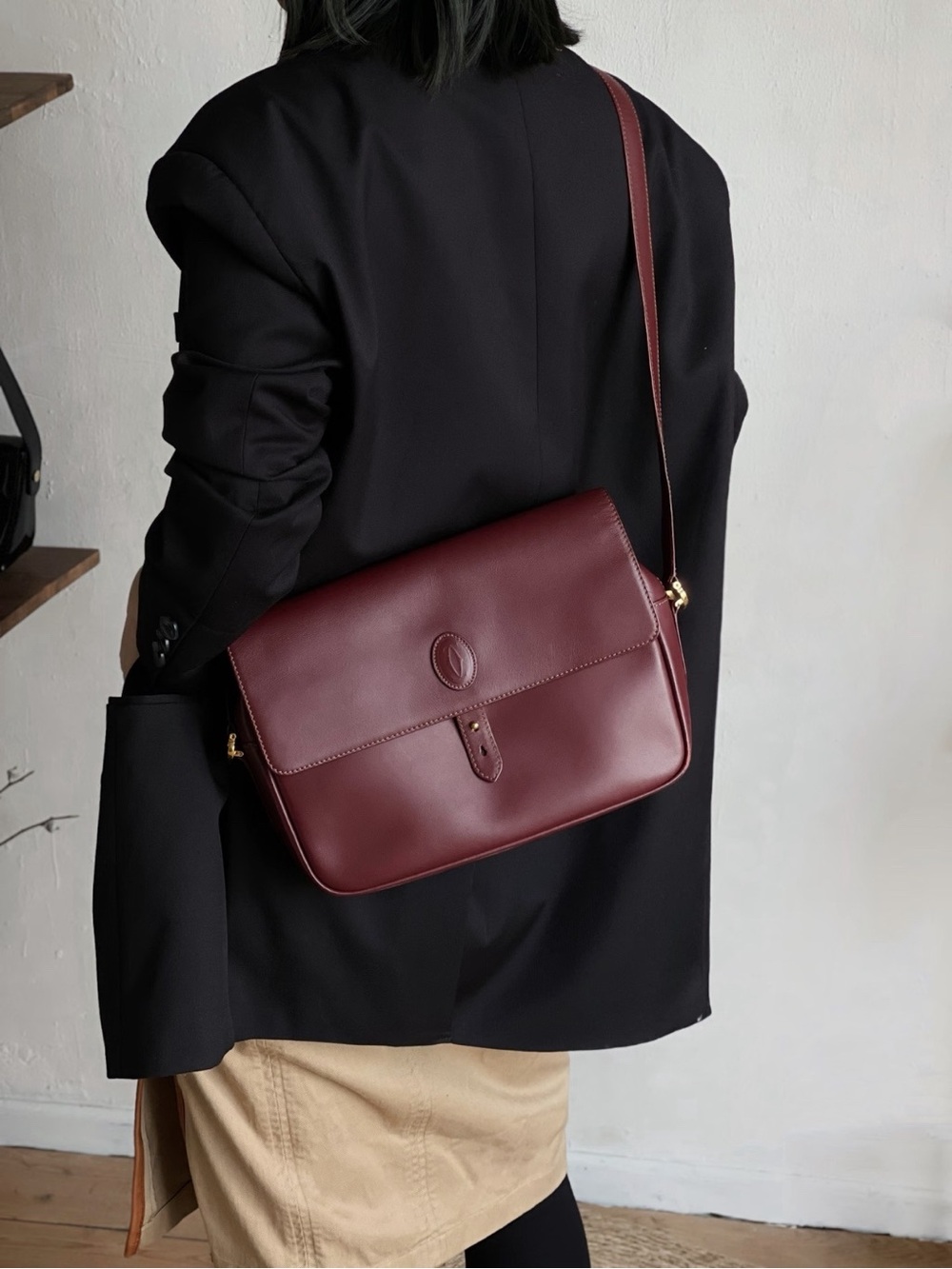 Vintage Must de Cartier Bordeaux Leather Shoulder Bag w/ Original Cards
